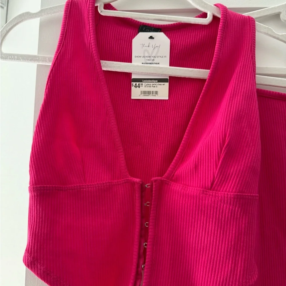 Hot Pink Ribbed Two-Piece Set - Picture 2 of 6